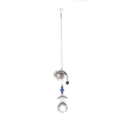 Alloy Eye Turkish Blue Evil Eye Pendant Decoration, with Crystal Ceiling Chandelier Ball Prisms, for Home Wall Hanging Amulet Ornament