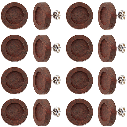 40шт. деревянные серьги-гвоздики, плоские круглые серьги, с 304 штифтов из нержавеющей стали