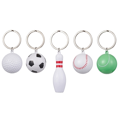 ABS Plastic Sports Ball Theme Pendants Keychains, with Iron Split Key Rings, Mixed Shapes