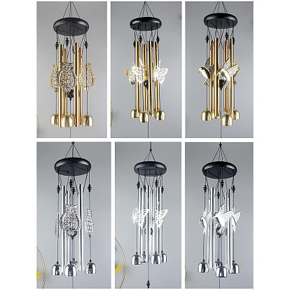 Wood Hanging Wind Chime Decor, with Iron Column Pendants, for Home Hanging Ornaments