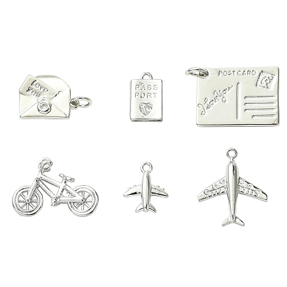 6 шт. 6 стили латунные микропаве прозрачные кубические циркониевые подвески, без кадмия и без свинца, долговечный, стойки покрытие, с целью перехода в кольце, разнообразные