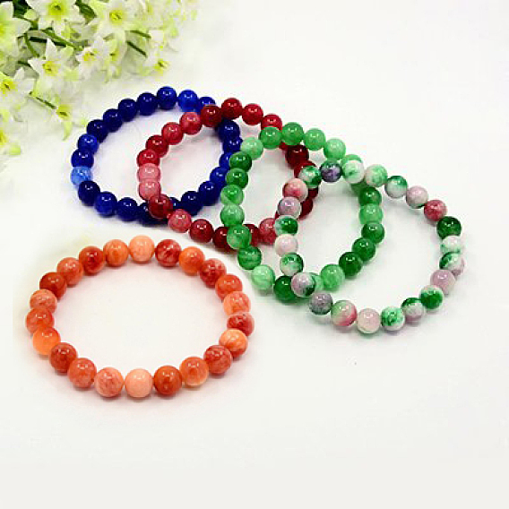 Natürliche weiße Jade Stretch-Armbänder, gefärbt