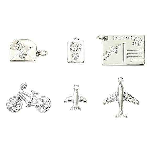 6 шт. 6 стили латунные микропаве прозрачные кубические циркониевые подвески, без кадмия и без свинца, долговечный, стойки покрытие, с целью перехода в кольце, разнообразные