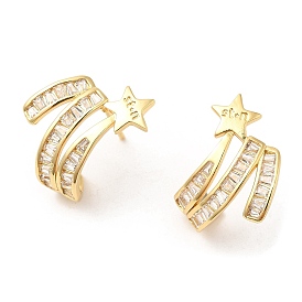 Cubic Zirconia Star Stud Earrings, Brass Earrings for Women