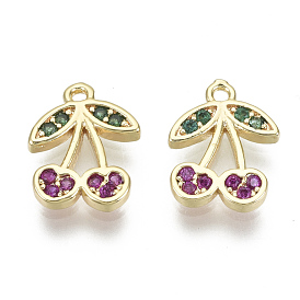 Brass Micro Pave Cubic Zirconia Charms, Nickel Free, Cherry, Colorful