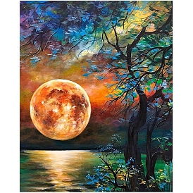 Oil Painting Style Moon Water Reflection Tree Diamond Painting Kits for Adults, DIY Full Drill Diamond Art Kit, Fairy Picture Arts and Crafts for Beginners