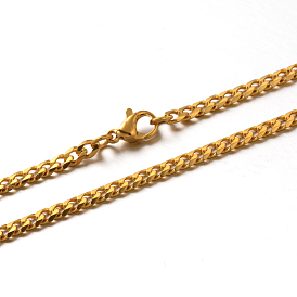 304 Stainless Steel Curb Chain Necklaces, with Lobster Claw Clasps, Faceted, 19.2 inch(48.8cm), 4.5x3.5x1mm