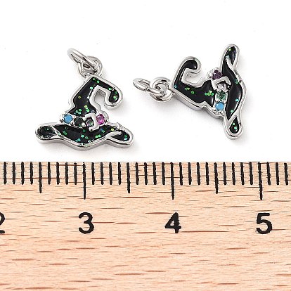 Rack Plating Brass Micro Pave Colorful Grade AAA Cubic Zirconia Pendants, with Enamel and Jump Ring, Long-Lasting Plated, Cadmium Free & Lead Free, Witch Hat Charms