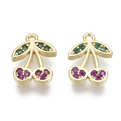 Brass Micro Pave Cubic Zirconia Charms, Nickel Free, Cherry, Colorful