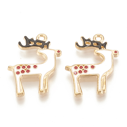 Alloy Enamel Pendants, Cadmium Free & Lead Free, Christmas Reindeer/Stag, Light Gold