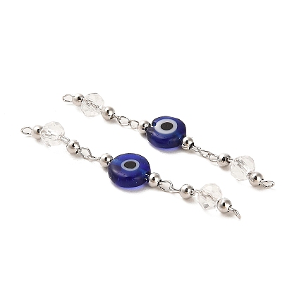 Handmade Evil Eye Lampwork with Glass Handmade Beaded Links Connectors, with Rack Plating Brass Findings