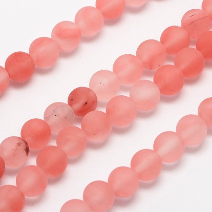 Cherry Quartz Glass Beads Strands, Frosted, Round