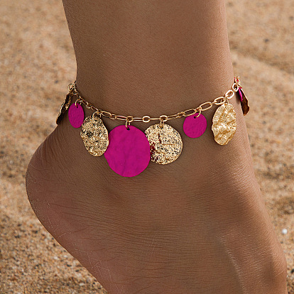 Браслеты на ногу с кисточками из текстурированного сплава, ярко-розовый