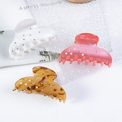 Acrylic Claw Hair Clips for Women, Moon Large Claw Clip for Thick Hair, with Rhinestone & Plastic Imitation Pearl