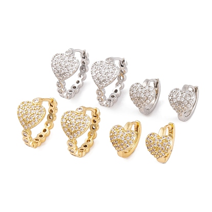 Серьги из латуни с фианитом, без кадмия и без свинца, долговечный, сердце, серьги обруча
