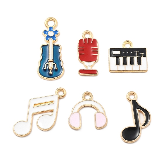 Сплав эмали прелести, брелок в форме музыкальных нот/микрофона/пианино/гитары/гарнитуры, золотые