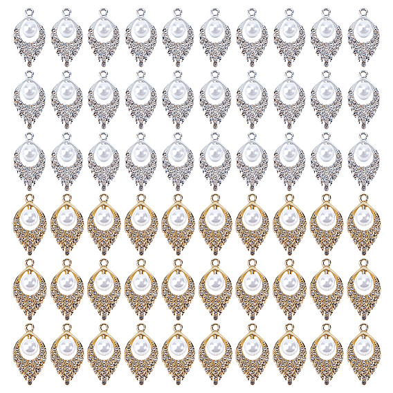 60 pièces 2 pendentifs en alliage de zinc, strass et perles de plastique de différentes couleurs, Charmes d'oeil à cheval