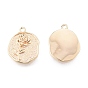 Brass Pendants, Cadmium Free & Nickel Free & Lead Free, Textured, Flat Round with Rose