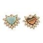 Natural Gemstone Pendants, 304 Stainless Steel Crystal Rhinestone Heart Bezeled Charms, Ion Plating(IP), Real 14K Gold Plated