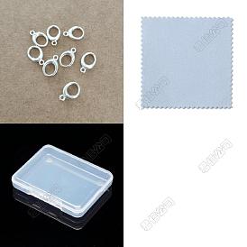 4Pcs 925 Sterling Silver Spring Gate Rings, Oval with 1 Sheet Double Sided Suede Fabric Silver Polishing Cloth