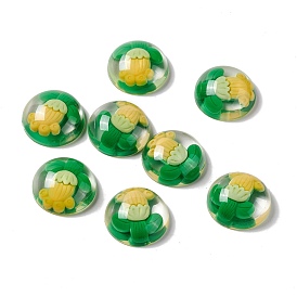 Transparent Flower Resin Cabochons, Half Round