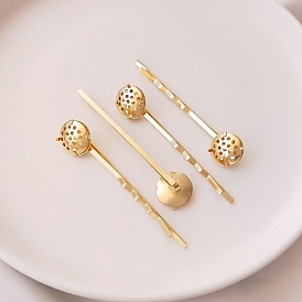 Alloy Hair Bobby Pin Findings, with Brass Flat Cabochon Bezel Settings