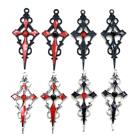 Colgantes de cruz gótica de aleación de zinc de halloween, con esmalte y rhinestone