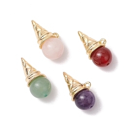 4 шт. 4 стили подвески в виде мороженого из натурального сердолика, розового кварца, зеленого авантюрина и аметиста, с латунной фурнитурой 