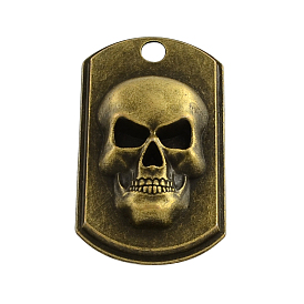 Tibetan Style Alloy Rectangle with Skull Pendants, Cadmium Free & Lead Free, 48x27x6mm, Hole: 4.5mm, about 138pcs/1000g