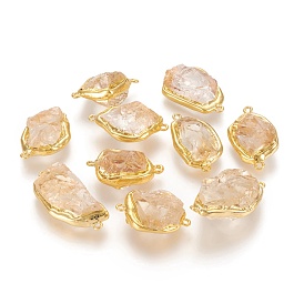Natural Citrine Links, with Brass Golden Tone Findings, Nuggets