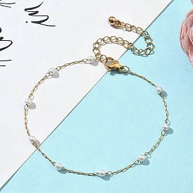 Круглые браслеты из искусственного жемчуга с бусинами для женщин, с ионным покрытием(ip) 304 цепи из нержавеющей стали