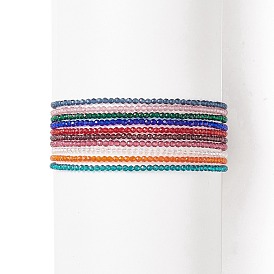 10Pcs 10 Color Bling Glass Beaded Stretch Bracelets Set for Women