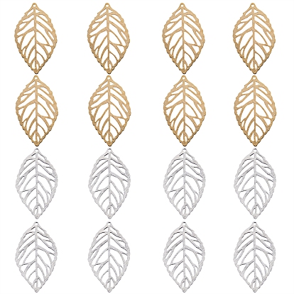 16Pcs 2 Colors Brass Pendants, Long-Lasting Plated, Leaf