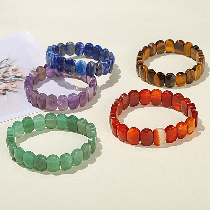 Natural Gemstone Oval Bead Stretch Bracelets for Men Women