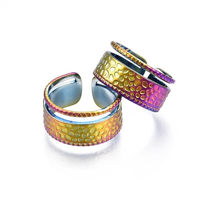 304 Stainless Steel Wide Cuff Ring, Rainbow Color Open Ring for Women