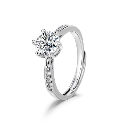 Родиевое покрытие 925 регулируемые кольца из стерлингового серебра с микропаве циркония, прозрачные круглые кольца-солитеры со стразами из муассанита для женщин