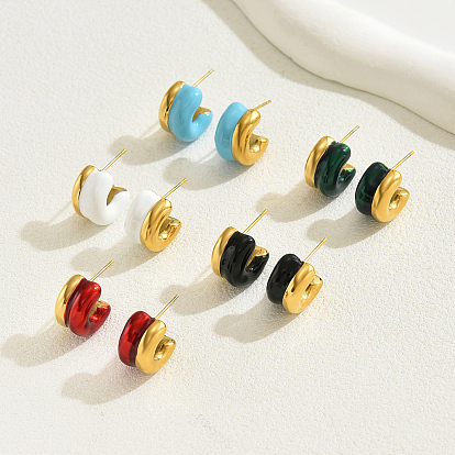 Винтажные 201 серьги-гвоздики из нержавеющей стали с эмалью для женщин, золотые