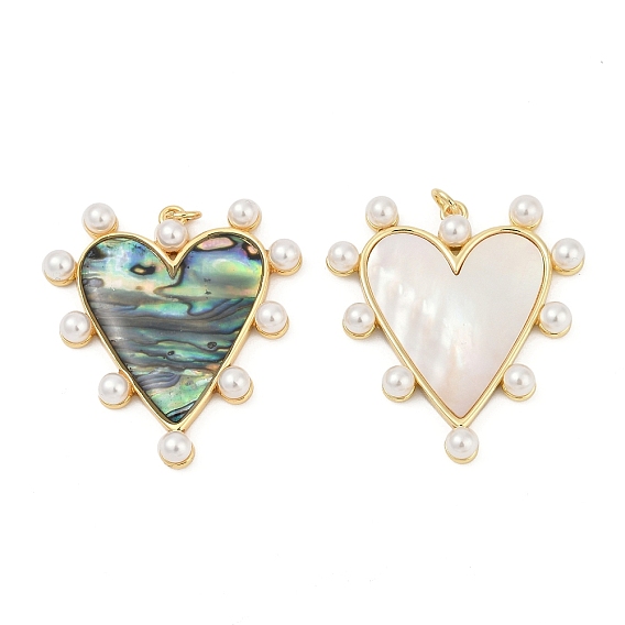 Подвески из латуни из натуральных ракушек, подвеска в виде сердца с жемчужинами из АБС-пластика, реальный 18 k позолоченный, без кадмия и без свинца, прочное покрытие, стойки покрытие
