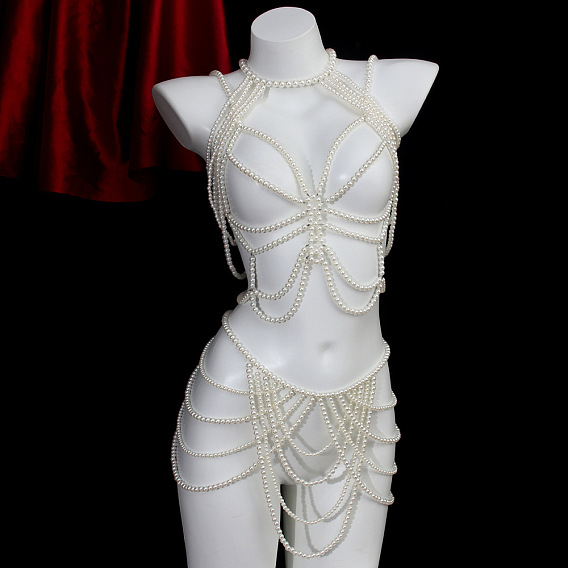 Многослойные цепочки для тела с кисточками из круглых бусин искусственного жемчуга для женщин