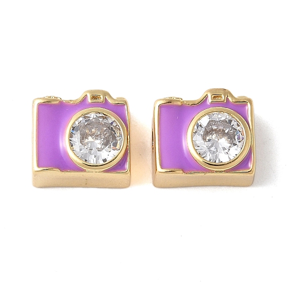 Латунные бусины из прозрачного кубического циркония, камера, с эмалью, долговечный, реальный 18 k позолоченный