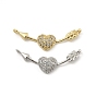 Brass Micro Pave Clear Cubic Zirconia Connector Charms, Heart Links with Arrow
