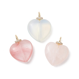 3шт. 3 стили: подвески в форме сердца из опалитового и вишневого кварца, стекла и натурального розового кварца, с латунными микропаве и прозрачными фианитами в качестве застежек.