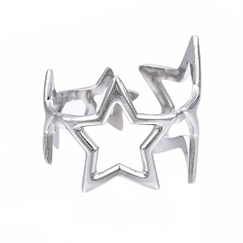 304 Stainless Steel Star Open Cuff Ring, Chunky Hollow Ring for Women
