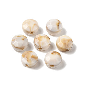 Perles acryliques opaques bicolores, pierre d'imitation, plat rond