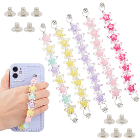 PANDAHALL ELITE 5Pcs 5 Colors Plastic Star Beaded Chain for DIY Keychains, Phone Case Decoration Jewelry Accessories, with Alloy Screw Nuts and Screws, Platinum
