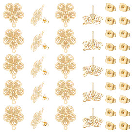 30 шт 304 детали серьги-гвоздики из нержавеющей стали, с горизонтальными петлями, цветок