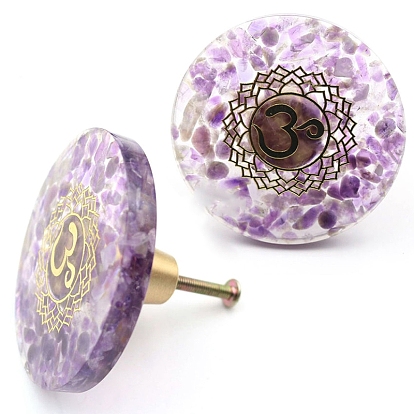 Chakra Theme Gemstone & Resin Box Handles, Cabinet Knobs, Flat Round