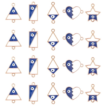 Alloy Enamel Links, with Evil Eye, Light Gold, Rectangle & Heart & Triangle & Star & Rhombus
