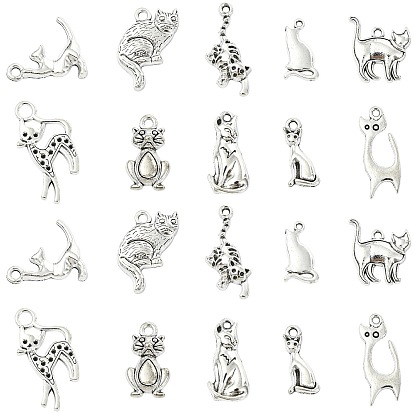 100 шт 10 стили подвески из сплава в тибетском стиле, подвески в форме кошки