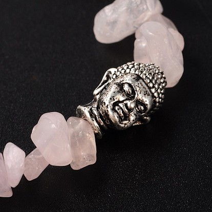 3D Buddha Head Gemstone Beaded Stretch Bracelets, with Tibetan Style Alloy Beads, 57mm